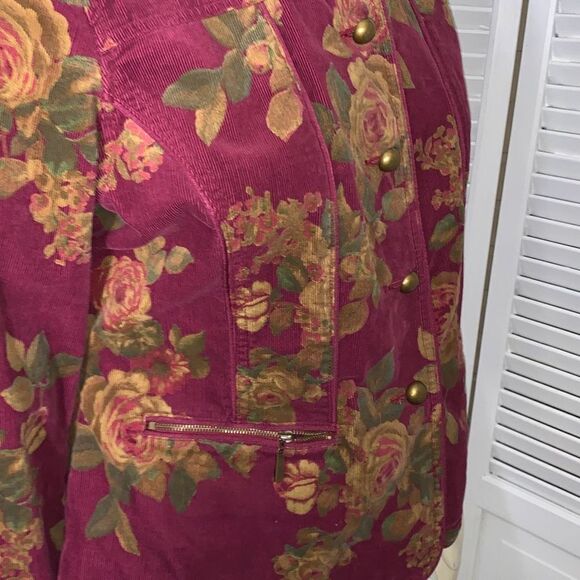Liz Claiborne Wine Floral Corduroy Button Down Jacket Petite Large - Picture 10 of 14
